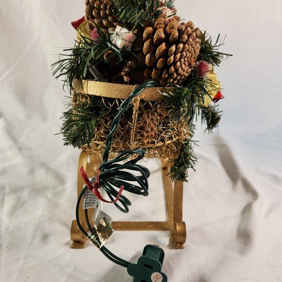 Pinecone Christmas Sleigh Lighted Gold and Christmas Mini Presents Faux Candies - Picture 7 of 13